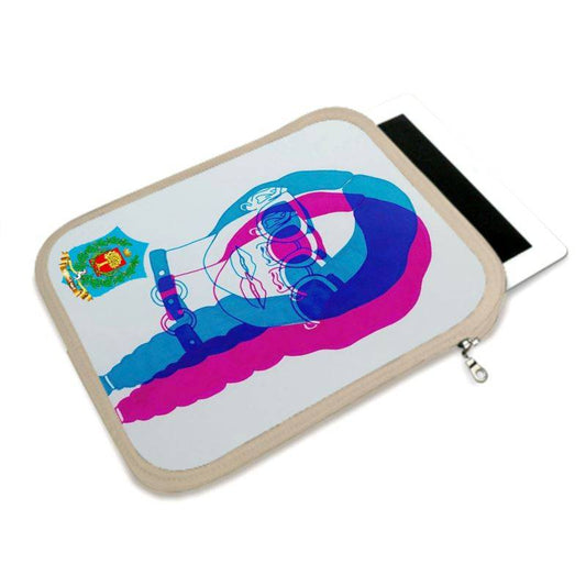 Chromatic - Premium neopren iPad protection handmade to order featuring a bold pink and blue abstract design, ideal for stylish office supplies.