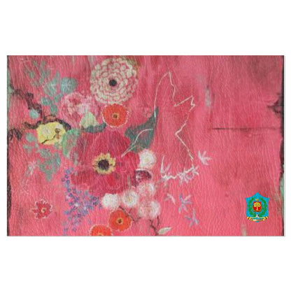 The FeelGood Breakfast features a textured abstract pink background with colorful floral brushstrokes. Among the flowers, a faint animal outline can be seen, while a small, colorful emblem adds whimsy to the lower right corner.