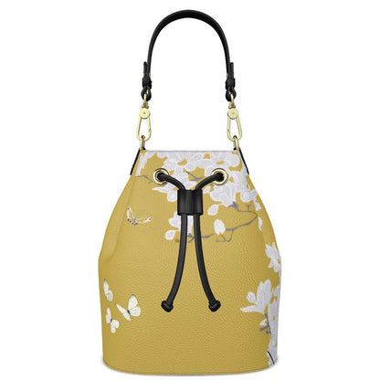 Autumn Flowers - Luxury full Grain Leather - Bucket Bag