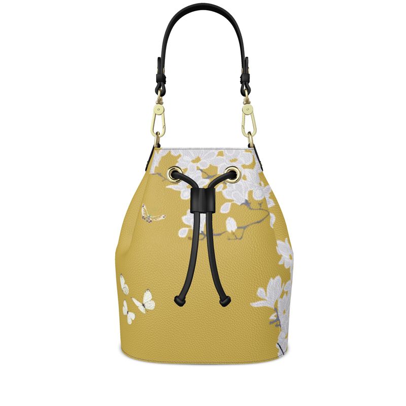 Autumn Flowers - Luxury full Grain Leather - Bucket Bag