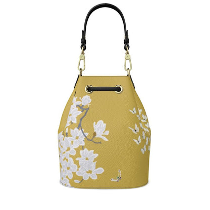 Autumn Flowers - Luxury full Grain Leather - Bucket Bag