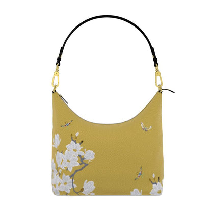 Autumn Flowers - Luxury full Grain Leather - Square Hobo Bag