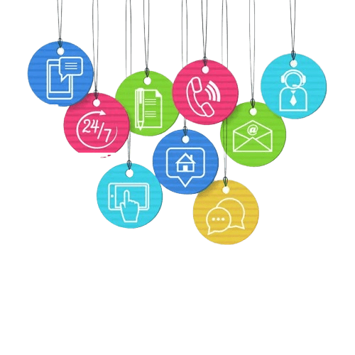 MBOSS.US - GET IN TOUCH - CONTACTING US VIA CONTACT FORM icons showing communication methods like phone, email, chat, and support for IT services.